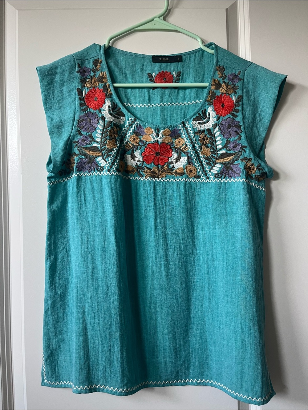 Mint green embroidered top